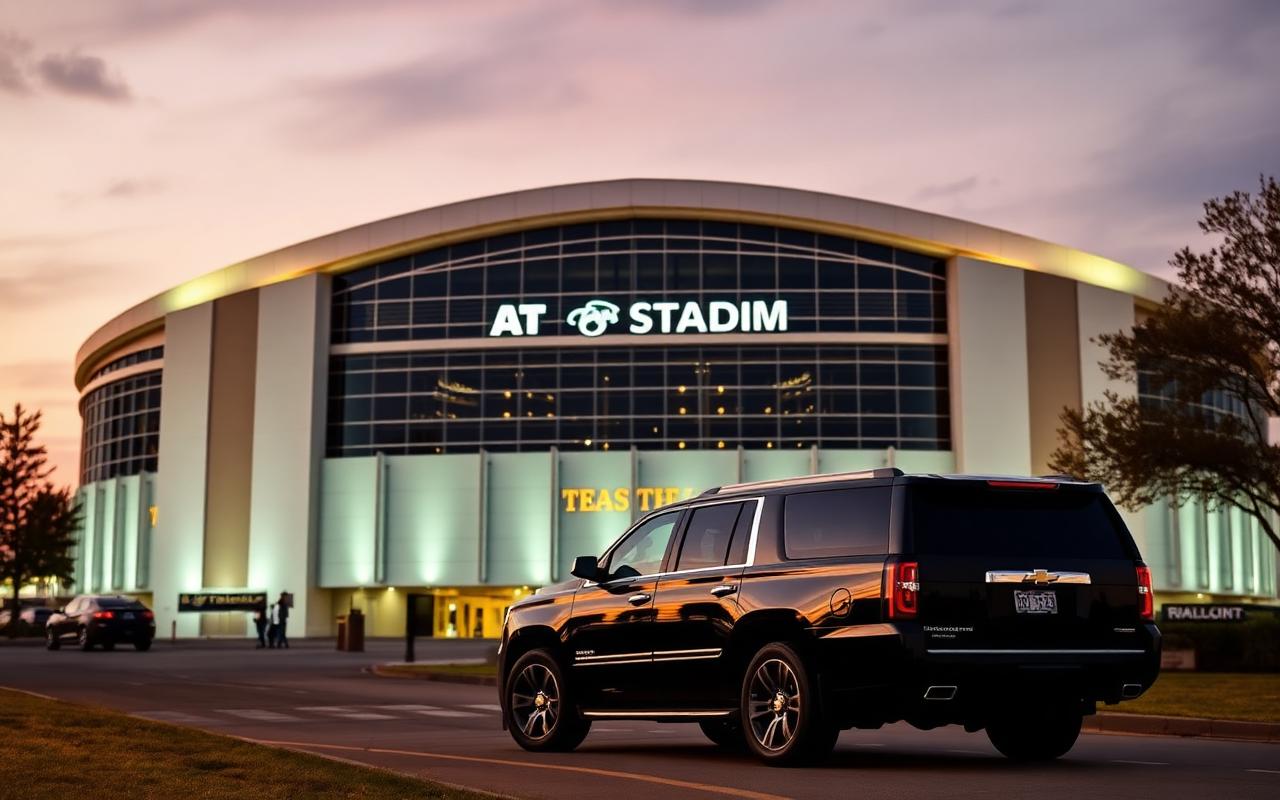 Black Chevrolet Suburban arriving at AT&T Stadium in Arlington on game day
